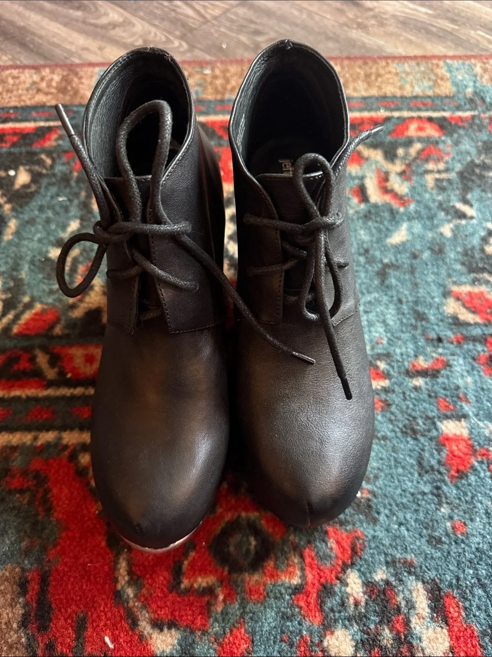 Jeffrey Campbell Black Wedge Ankle Boots with Silver Trim